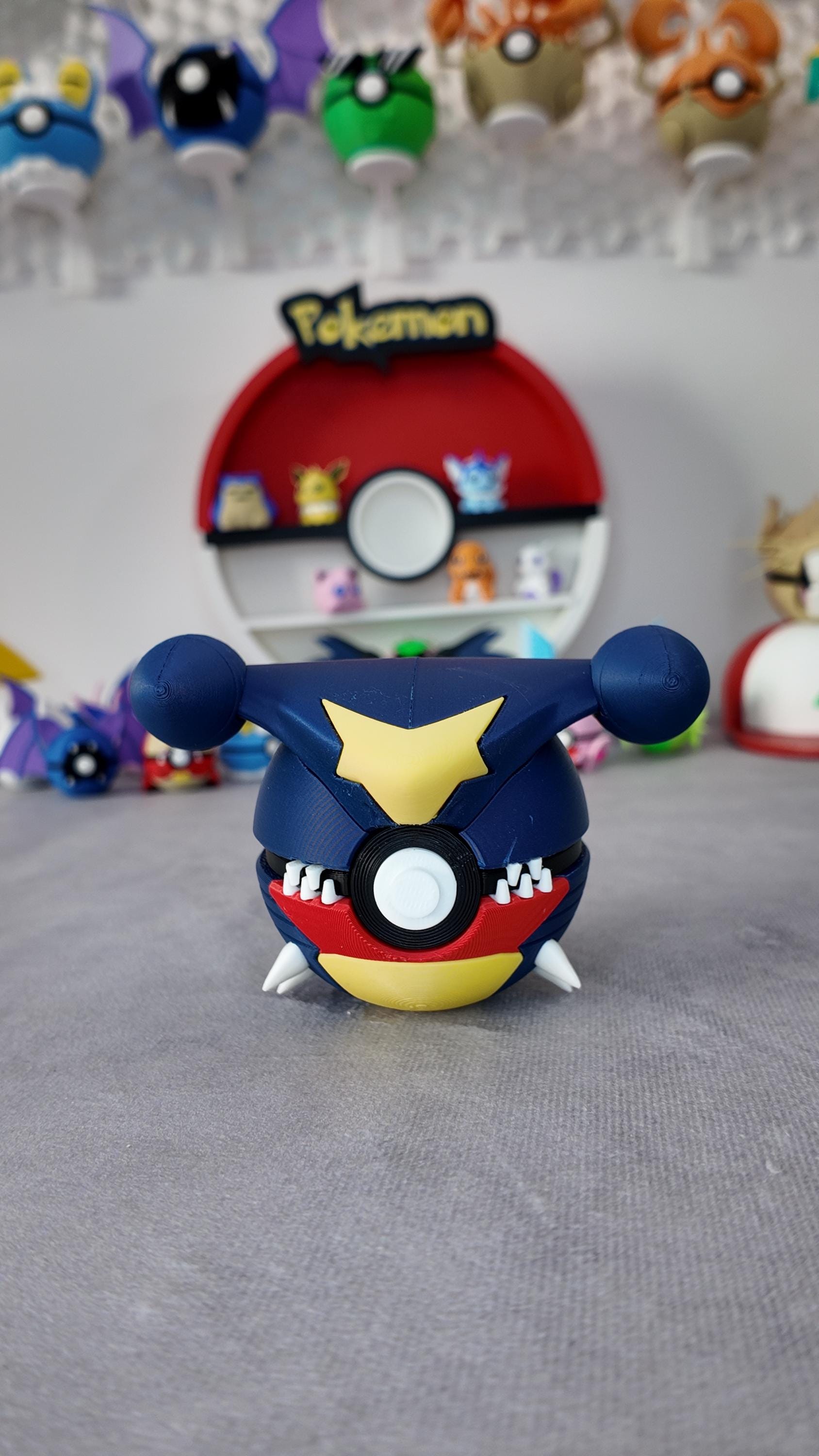 Garchomp Pokeball – Dragon Pokémon 3D Printed Collectible – Gamer Desk Decor – Available in 2 Sizes
