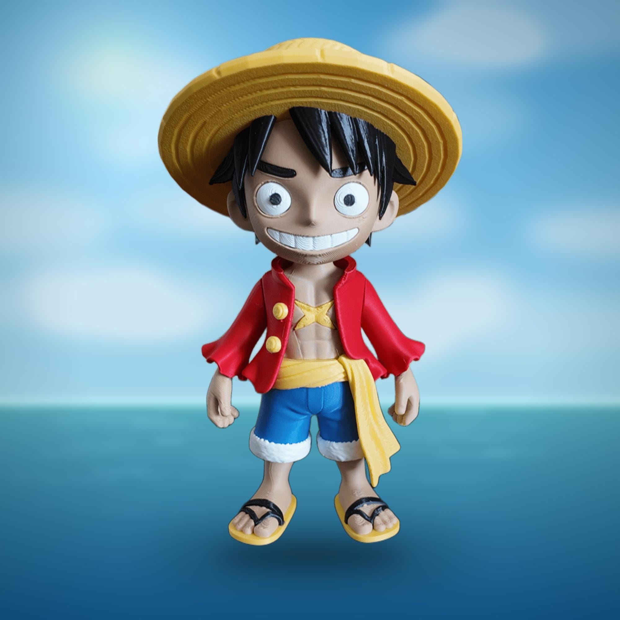 Luffy Chibi Figure 3D Printed | One Piece Anime Collectible Figurine | Straw Hat Pirate Display Figure | Multicolor PLA | Anime Fan Gift